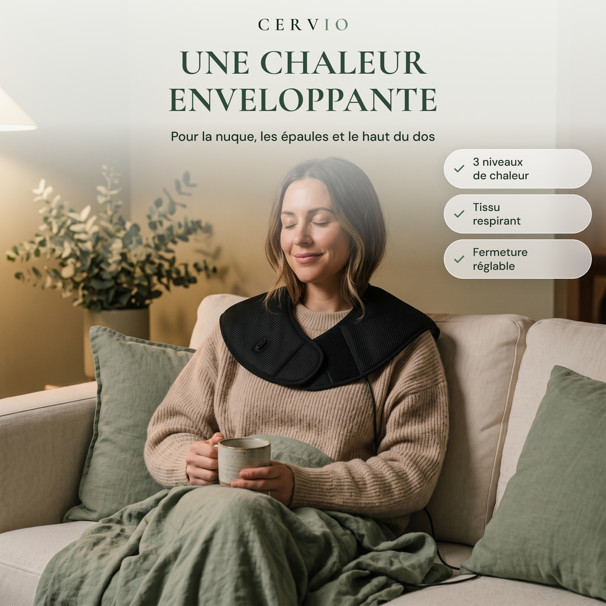 Tour de Cou Chauffant Nuque et Épaules, 3 Niveaux de Chaleur