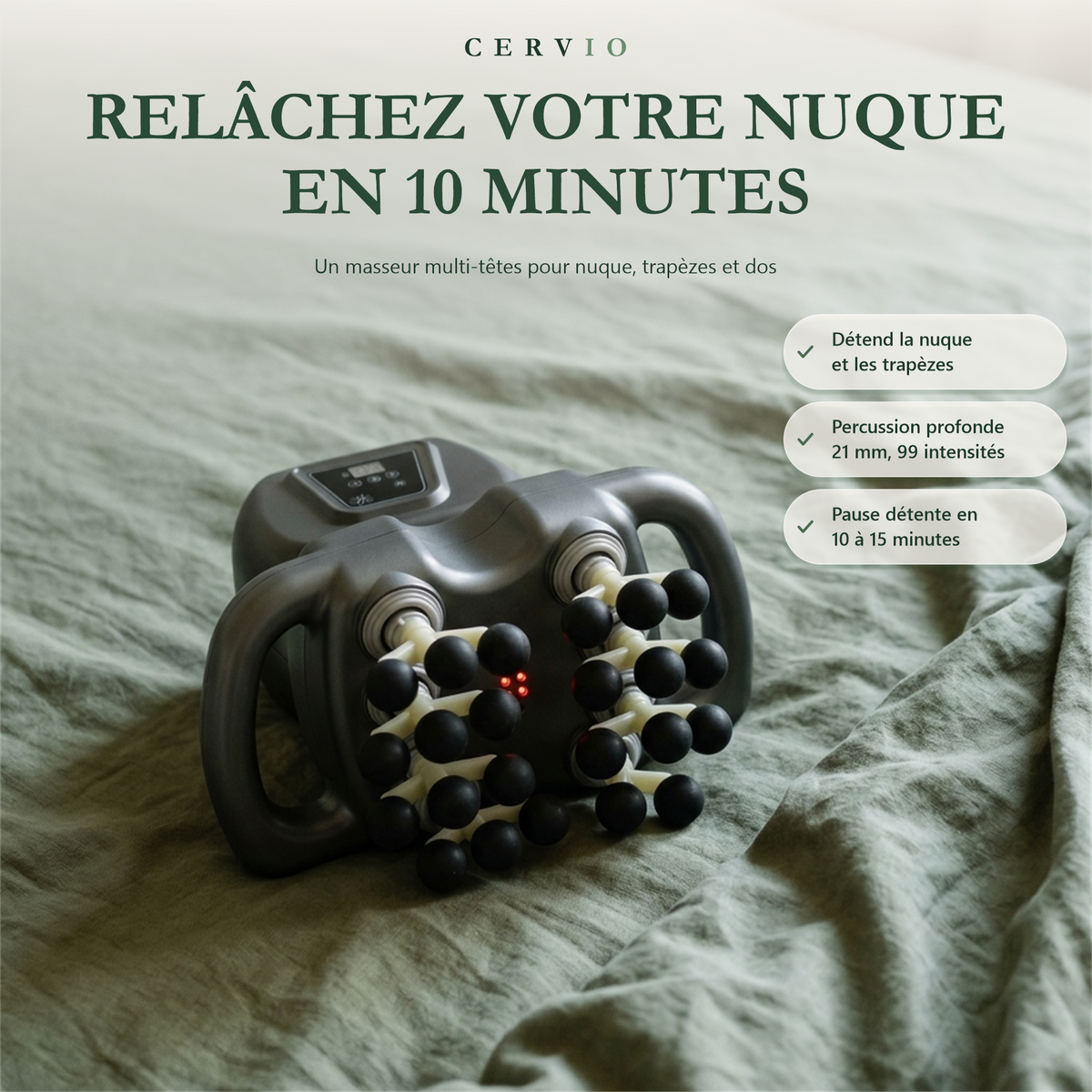 Masseur Cervical Cervio – Nuque, Épaules et Dos – 24 Têtes de Massage